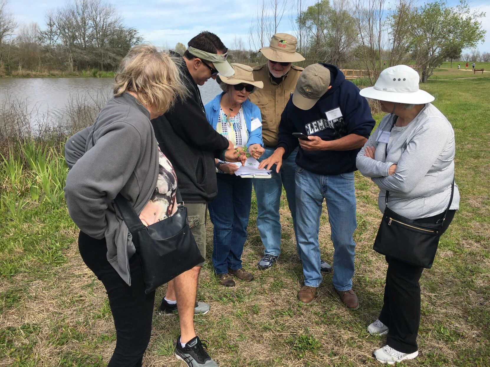 Feb 2020 at Seabourne Creek Nature Park class learning to identify plants pre-mask wearing requirements